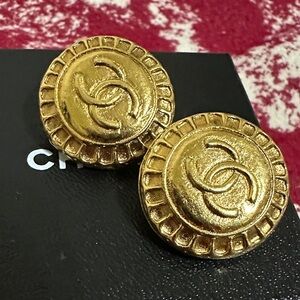 Chanel Gold-Tone Interlocking CC Button Earrings
